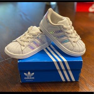 Adidas Superstars iridescent stripes